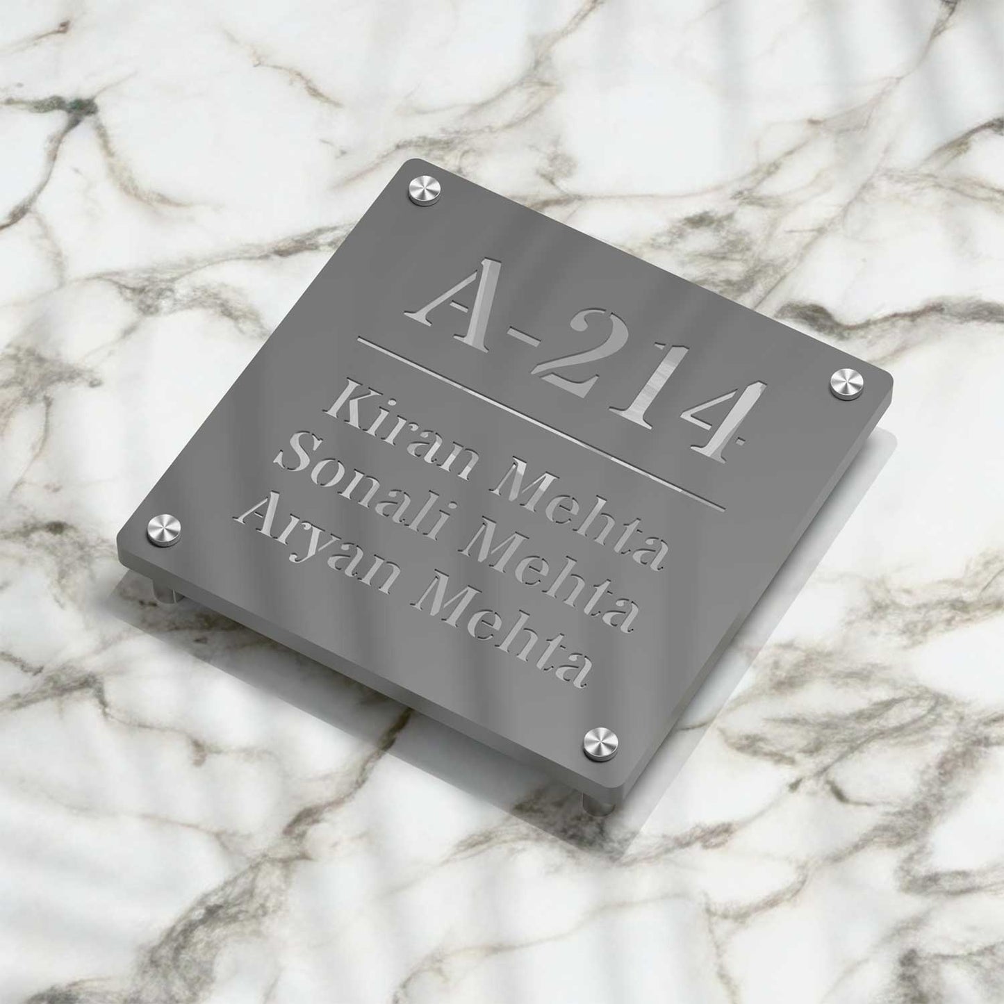 Strata Dualtone Square Nameplate - Dark Grey & Mirror Silver
