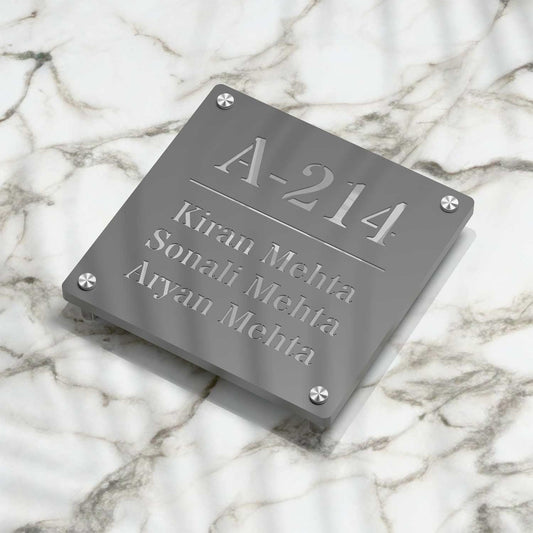 Strata Dualtone Square Nameplate - Dark Grey & Mirror Silver