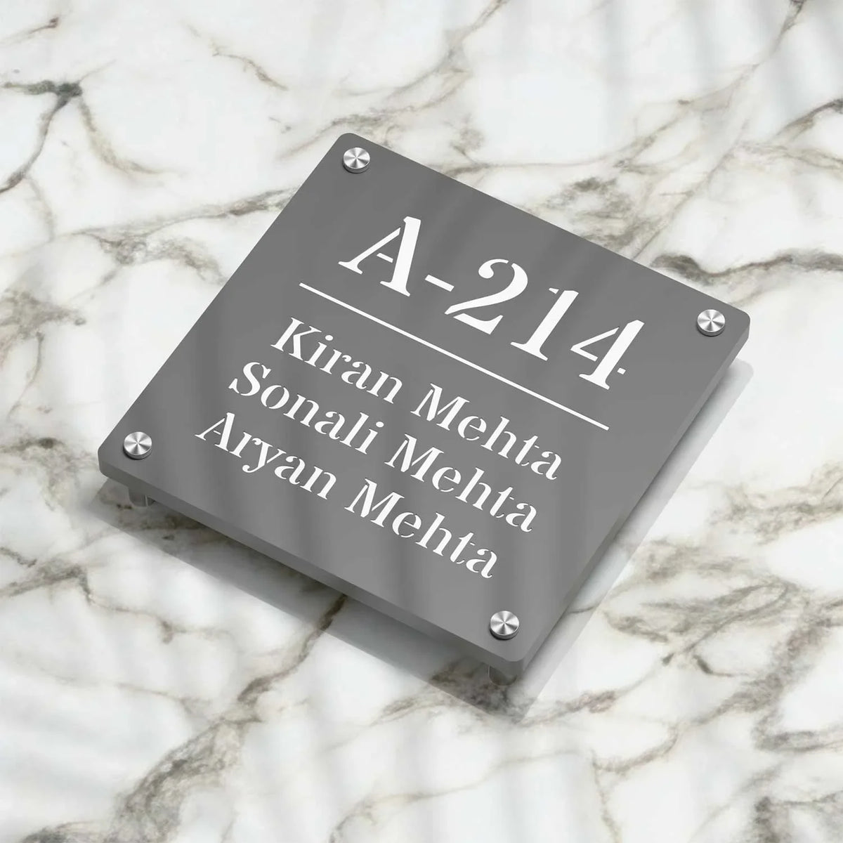 Solid Color Nameplate Strata Dualtone Square Nameplate - Dark Grey & Glossy White – Housenama