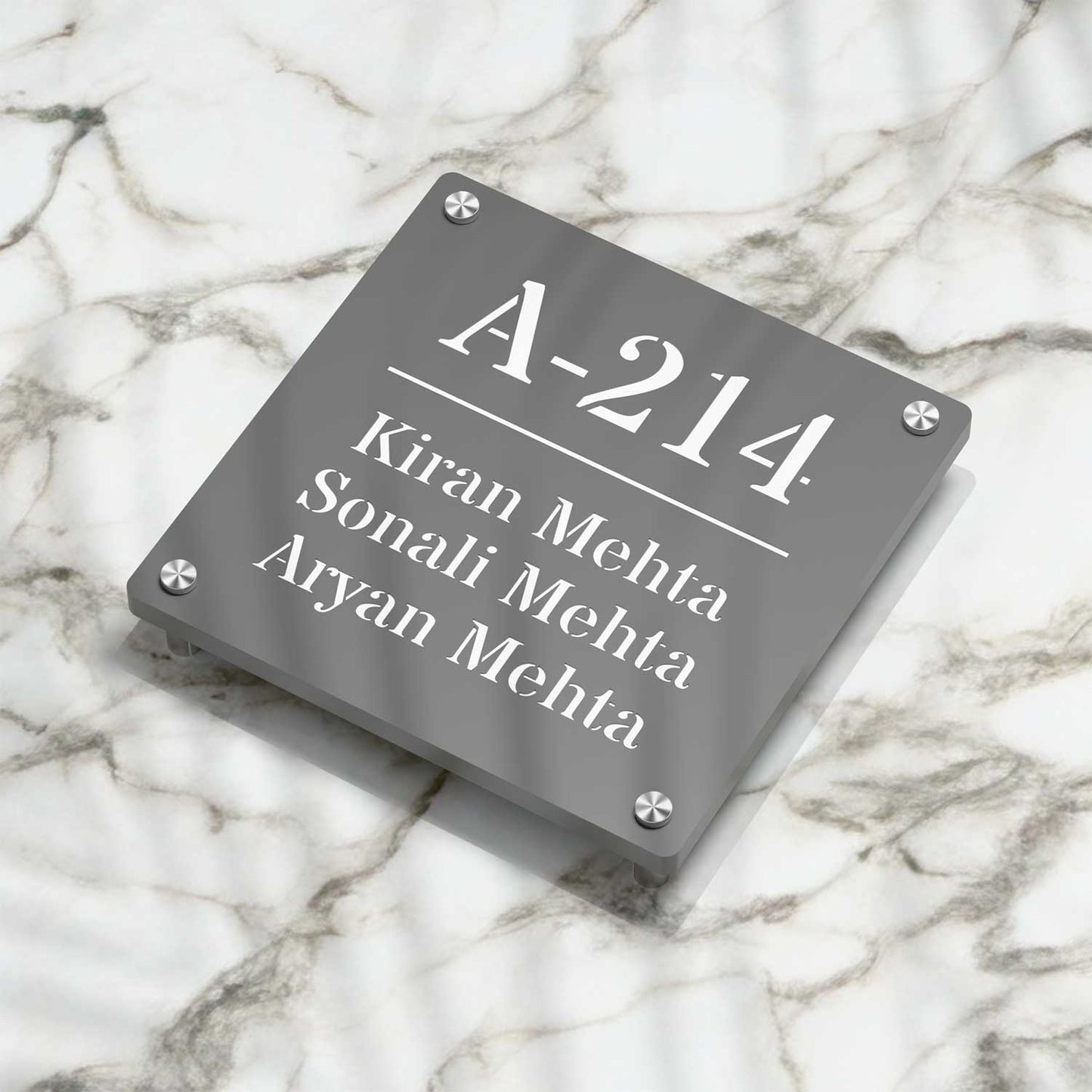 Strata Dualtone Square Nameplate - Dark Grey & Glossy White