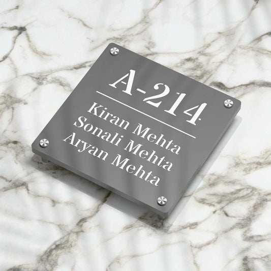 Strata Dualtone Square Nameplate - Dark Grey & Glossy White