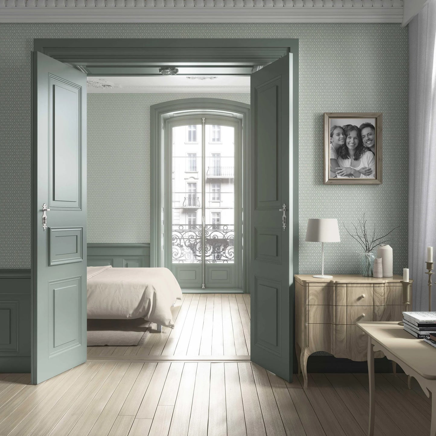 Mughal Grid Wallpaper - Celadon Lattice