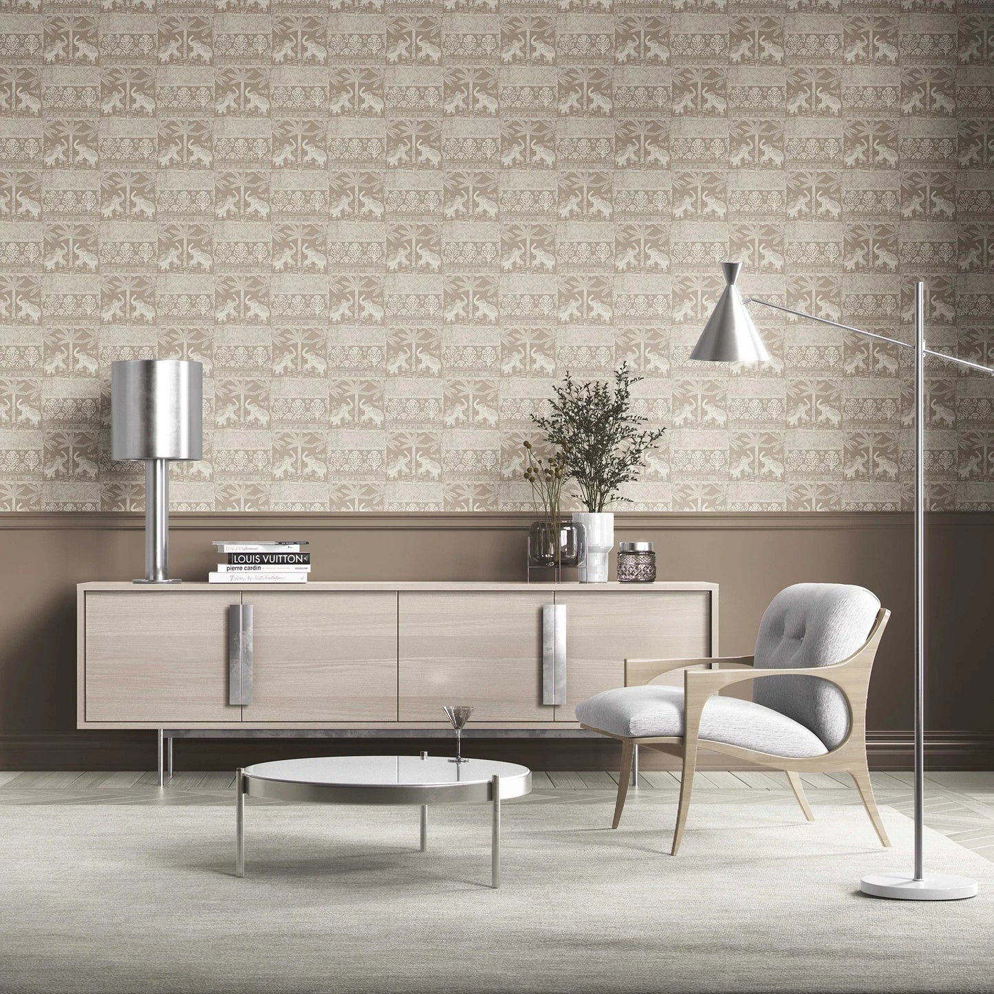 Elephant Grove Wallpaper - Clay Truffle