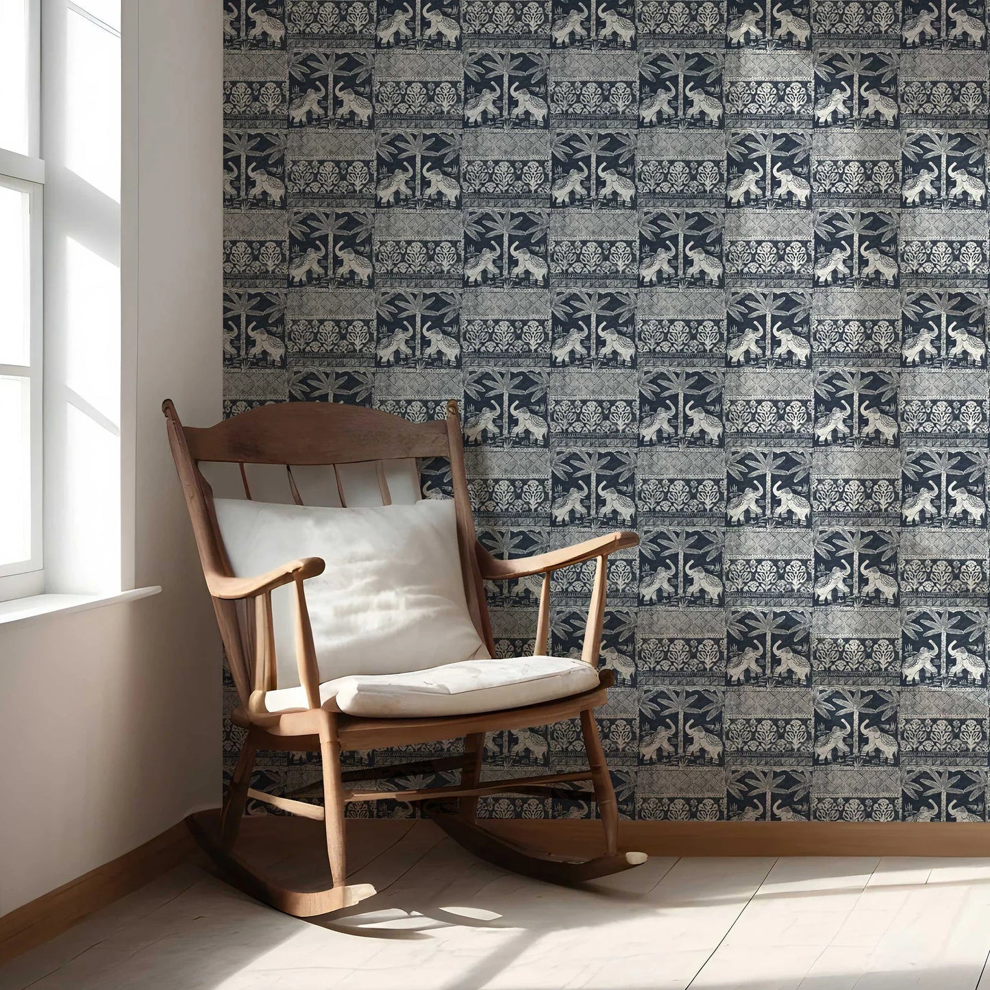 Elephant Grove Wallpaper - Indigo Canopy