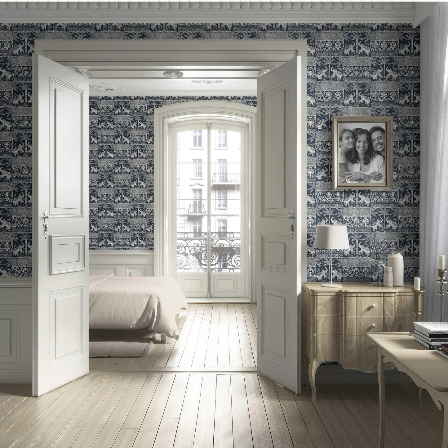 Elephant Grove Wallpaper - Indigo Canopy