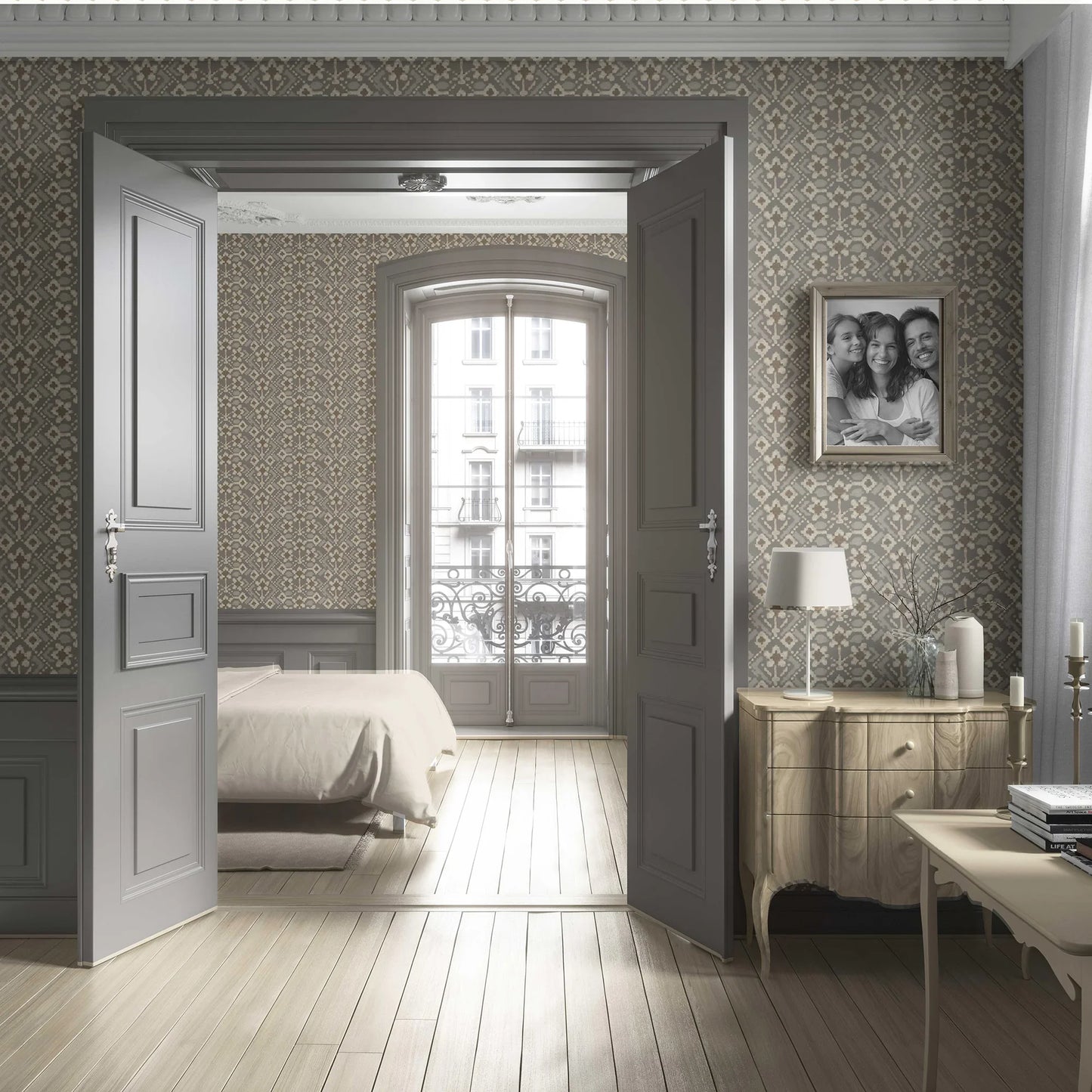 Ikat Bloom Wallpaper - Pebble Glen