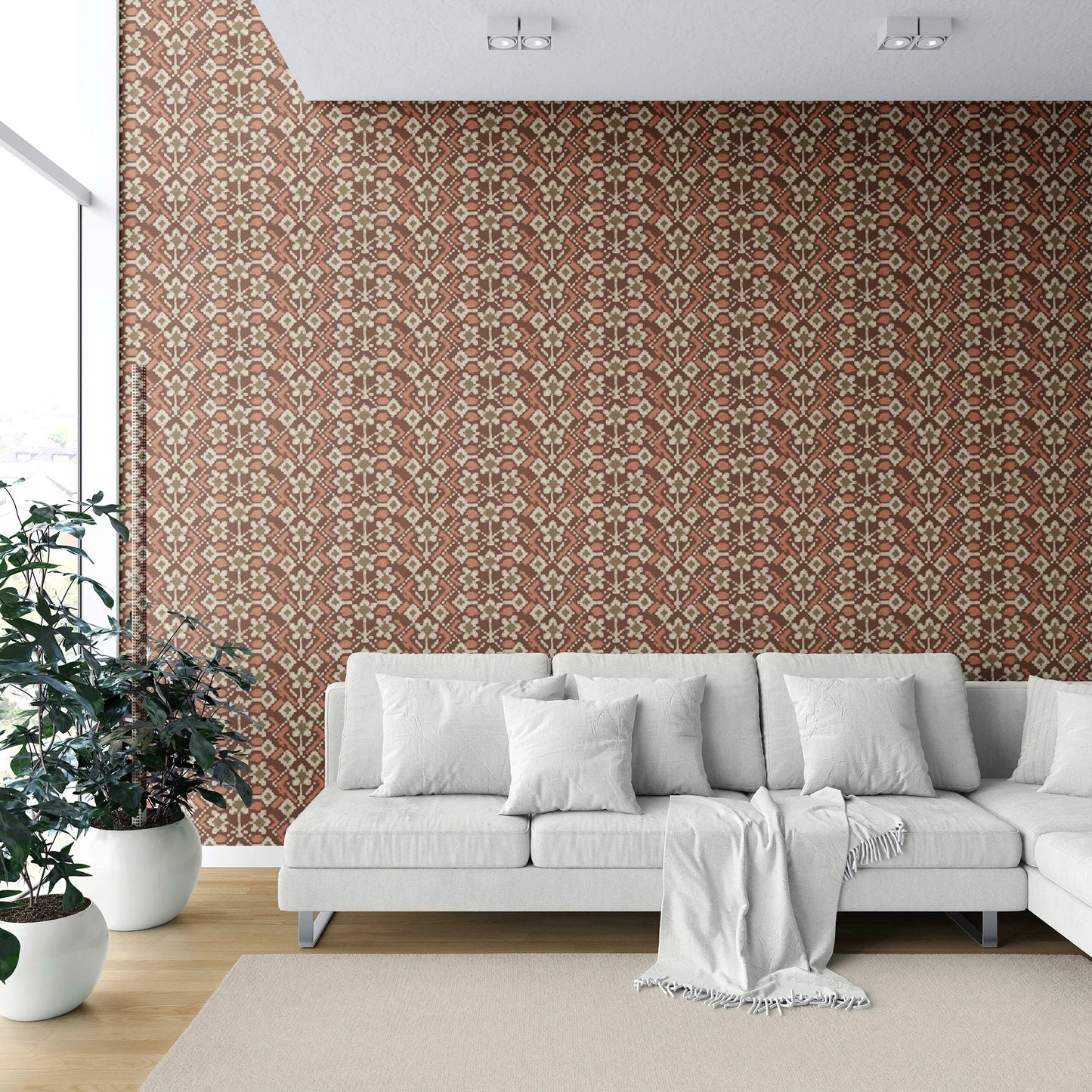 Ikat Bloom Wallpaper - Sienna Dusk