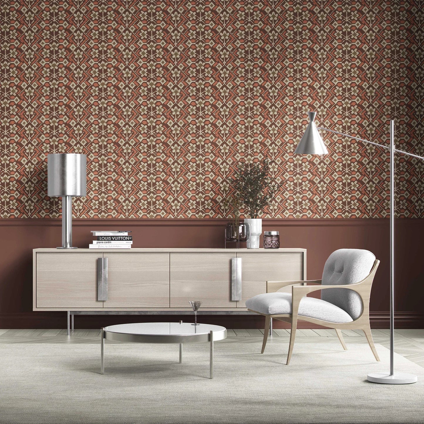 Ikat Bloom Wallpaper - Sienna Dusk