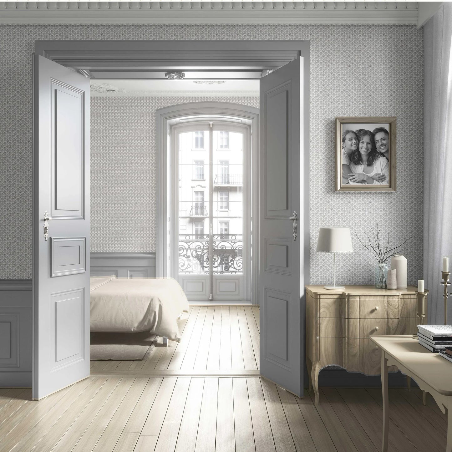 Regal Scallop Wallpaper - Stone Pearl