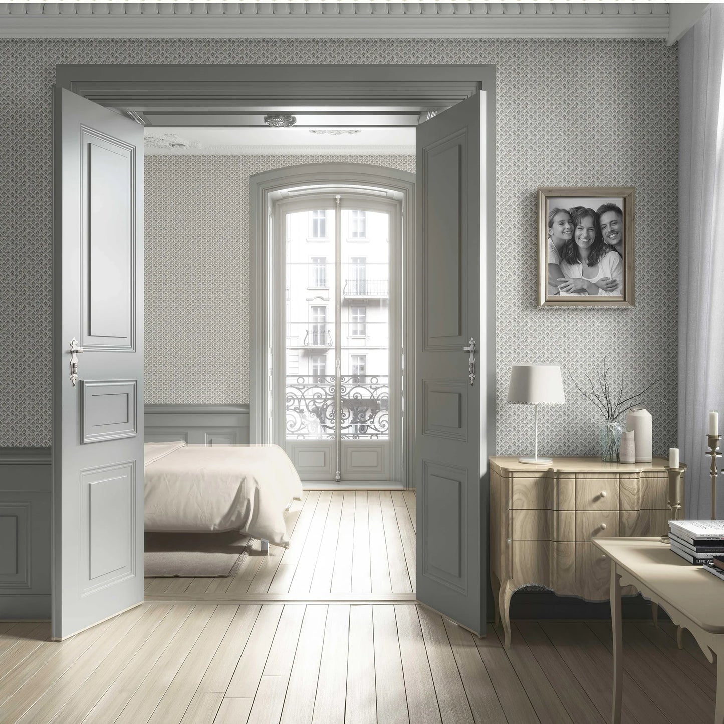 Regal Scallop Wallpaper - Olive Veil