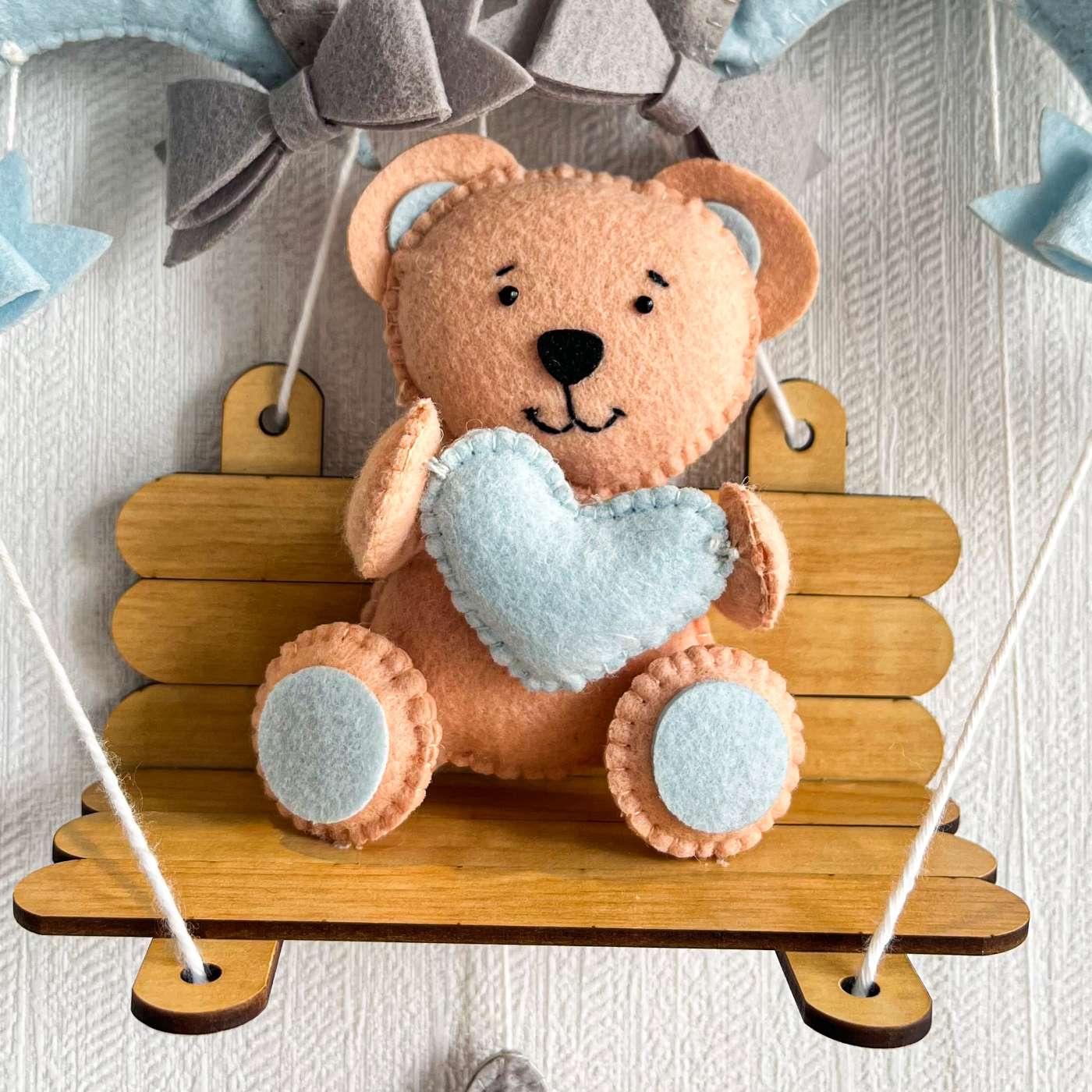 Blue Teddy on a Swing Name Hanging