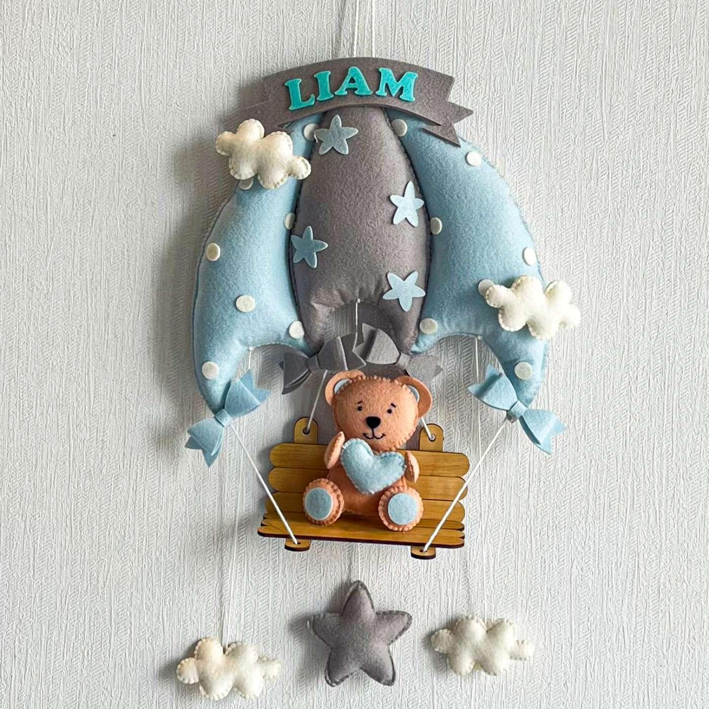 Blue Teddy on a Swing Name Hanging