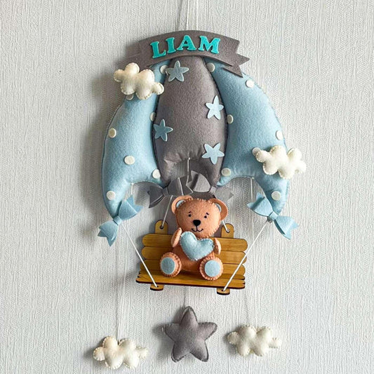 Blue Teddy on a Swing Name Hanging