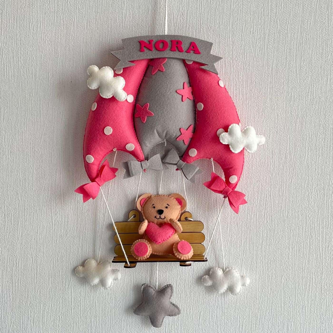 Pink Teddy on a Swing Name Hanging