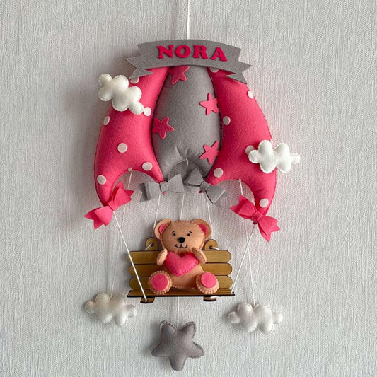 Pink Teddy on a Swing Name Hanging