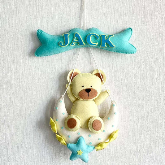 Teddy on a Moon Name Hanging