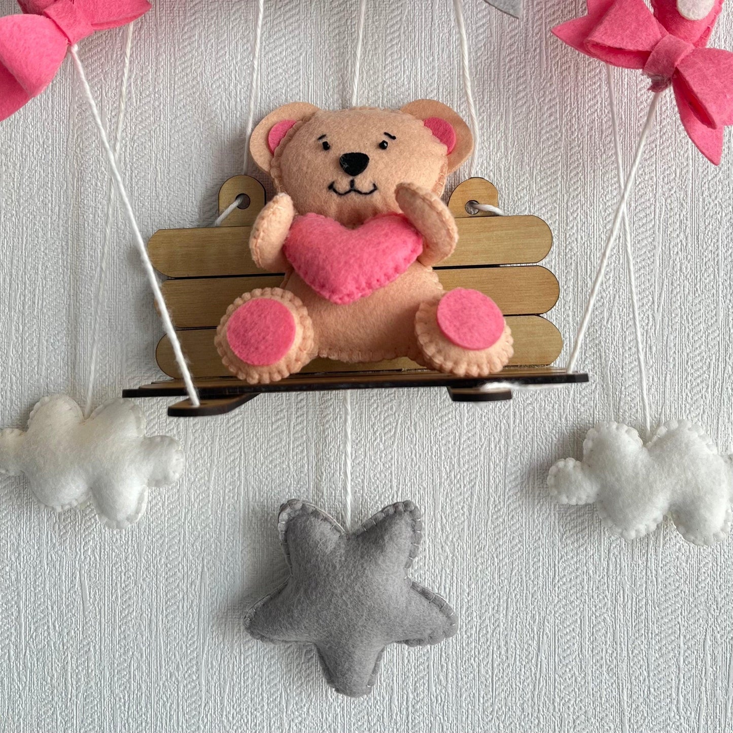 Pink Teddy on a Swing Name Hanging