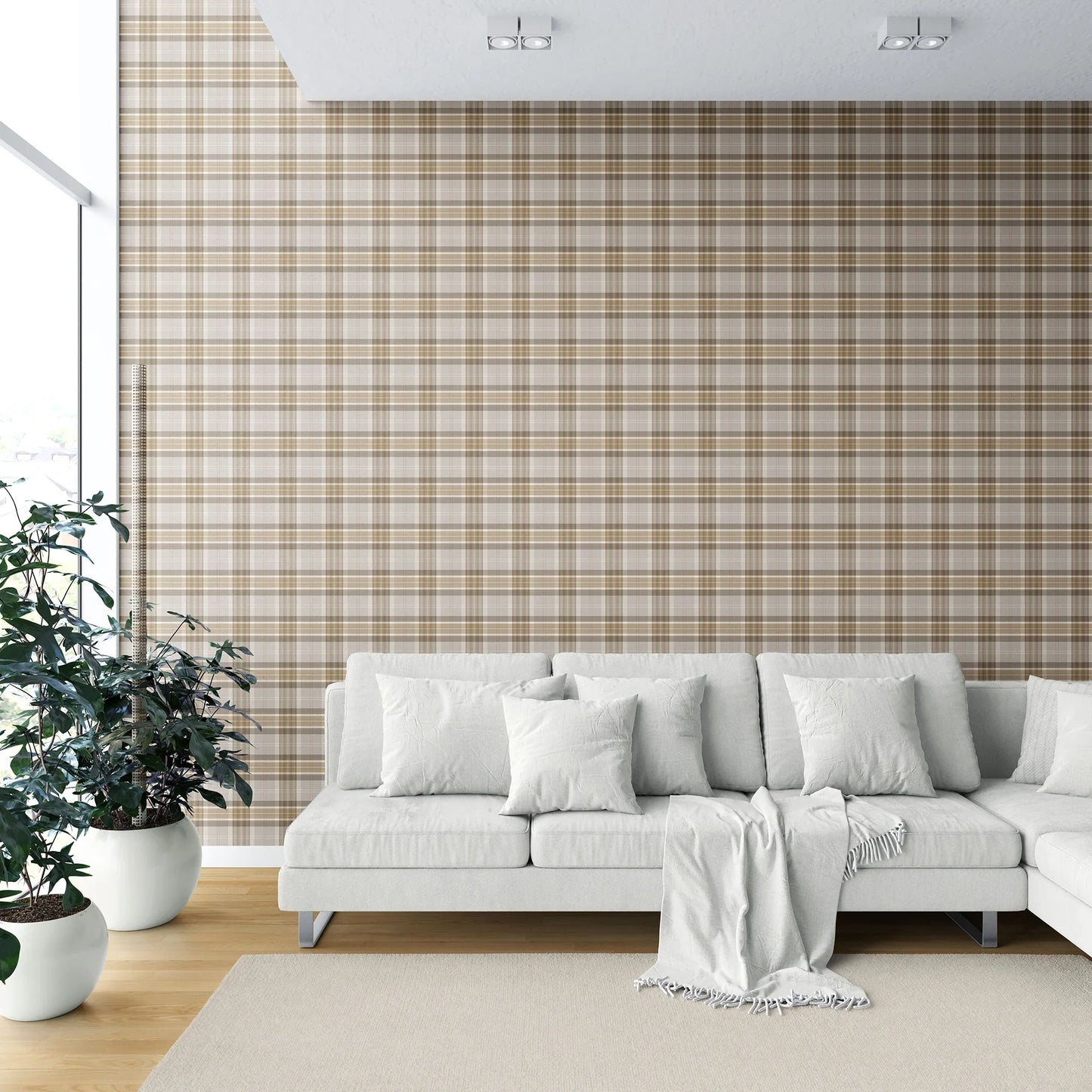 Langford Grid Wallpaper - Hearthstone Beige