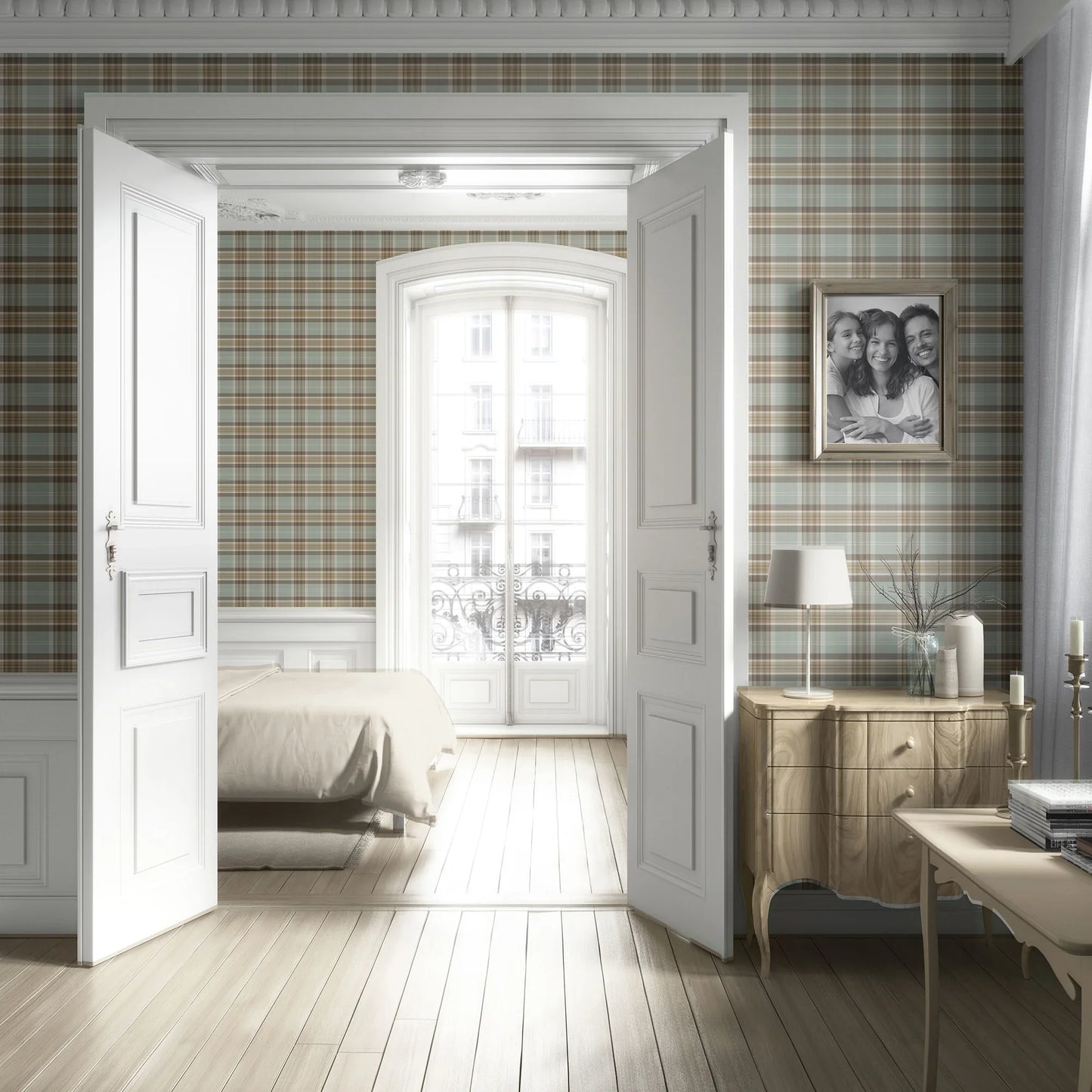 Langford Grid Wallpaper - Pale Willow