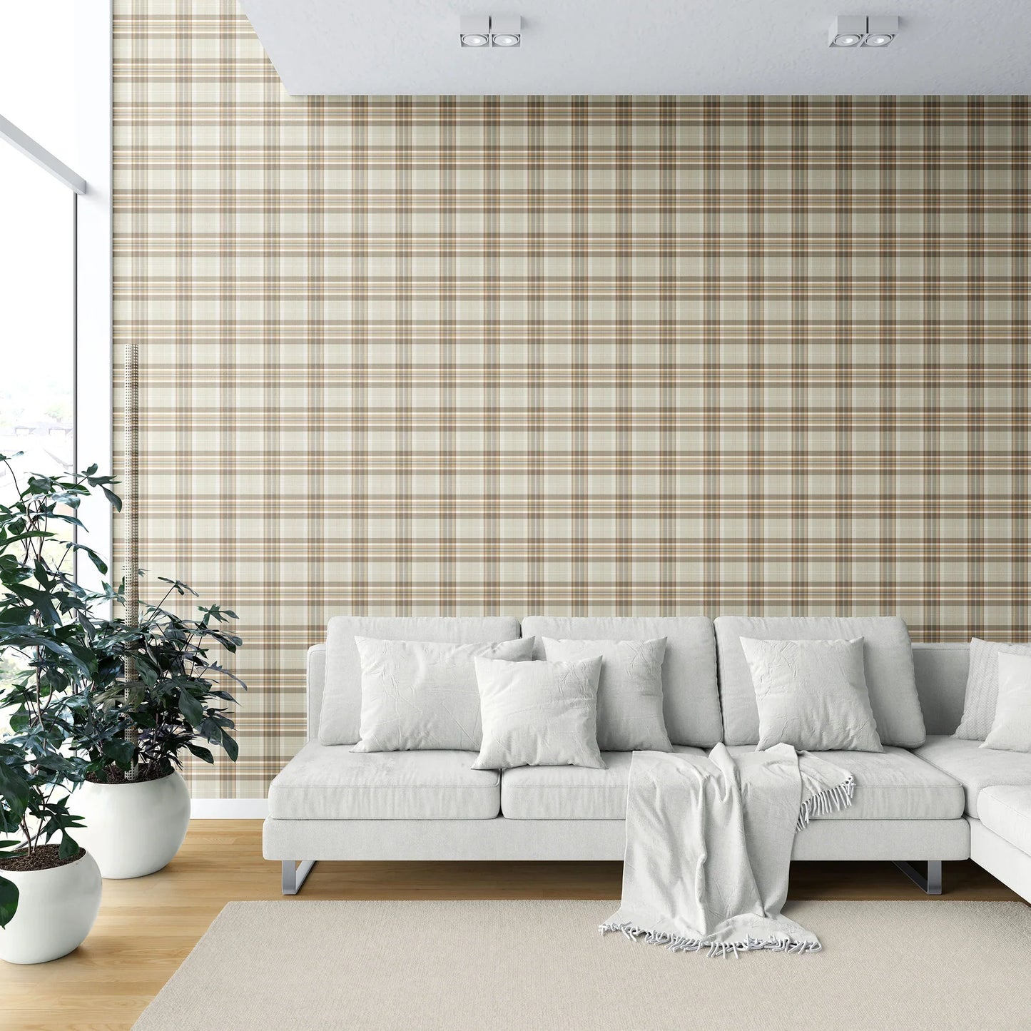 Langford Grid Wallpaper - Linen Taupe