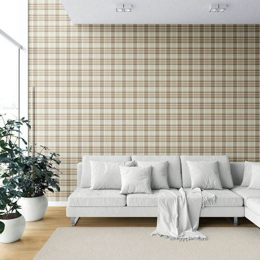 Langford Grid Wallpaper - Linen Taupe
