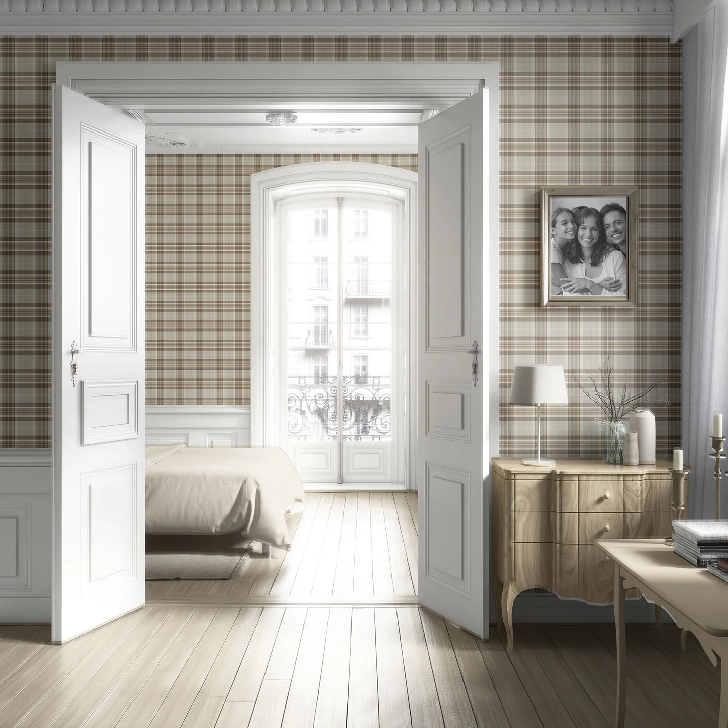 Langford Grid Wallpaper - Linen Taupe