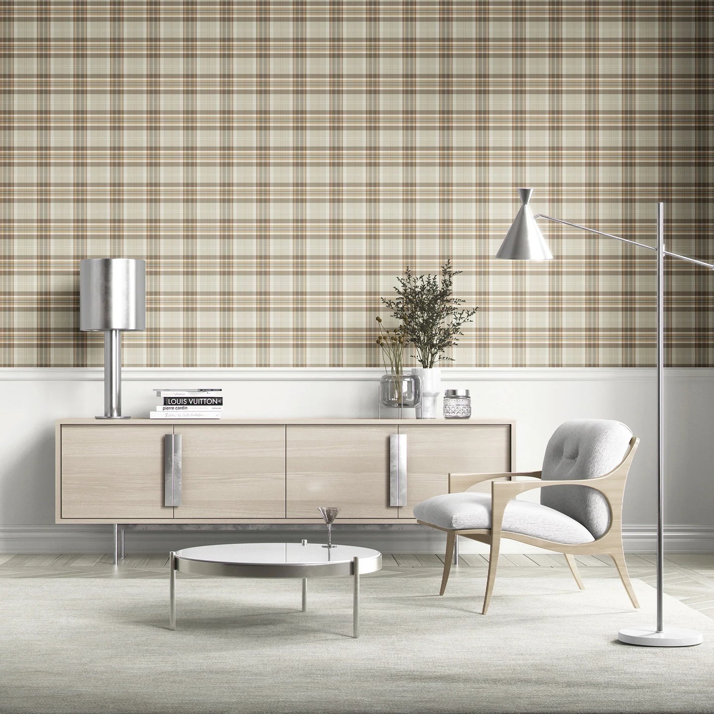 Langford Grid Wallpaper - Linen Taupe