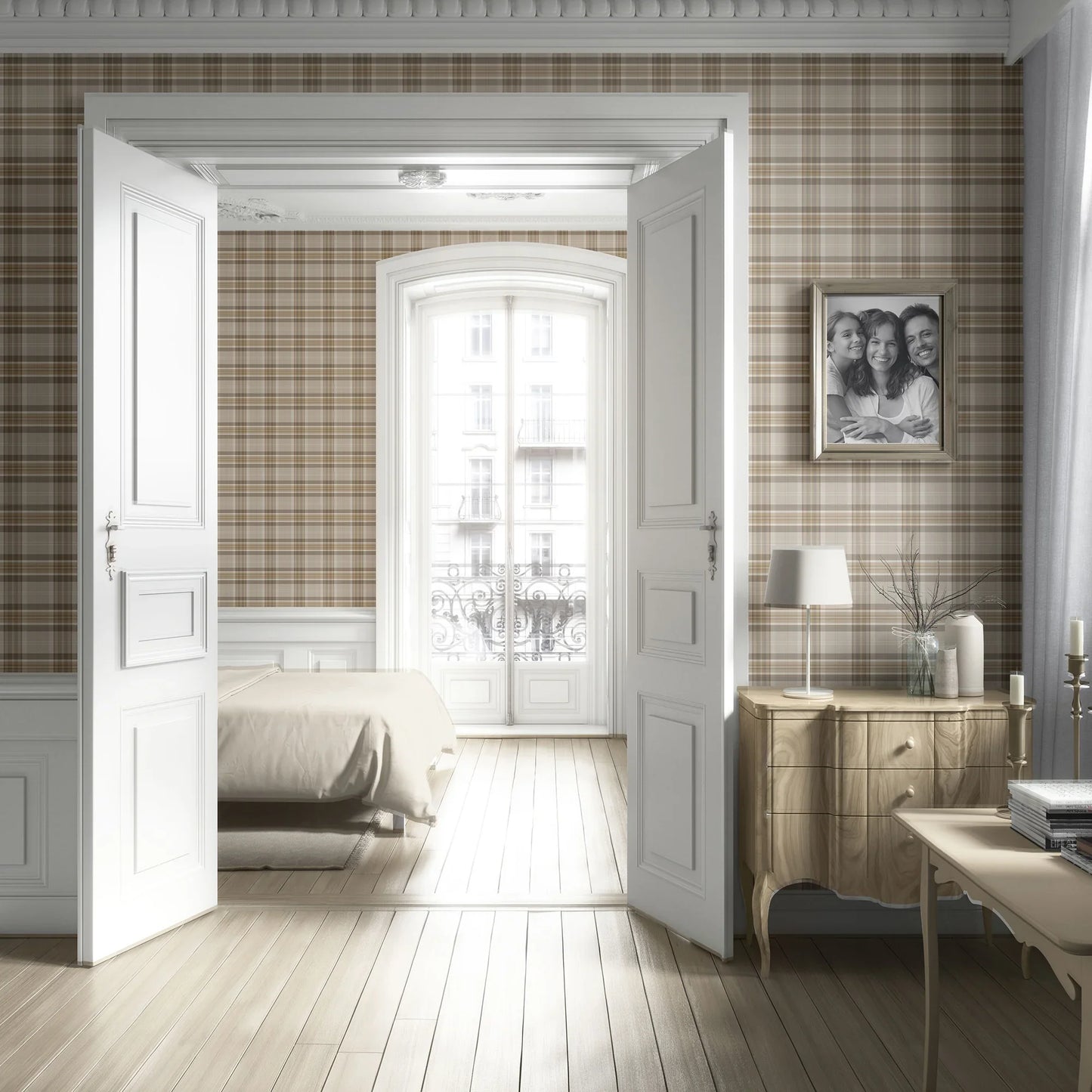 Langford Grid Wallpaper - Ashcroft Stone