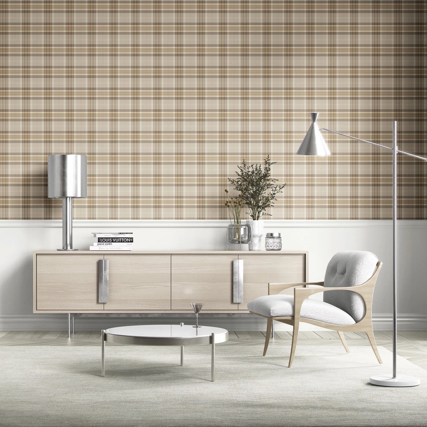 Langford Grid Wallpaper - Ashcroft Stone