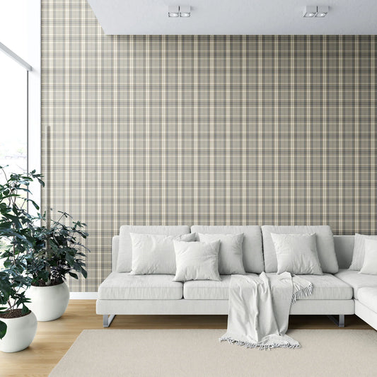 Langford Grid Wallpaper - Driftwood Grey