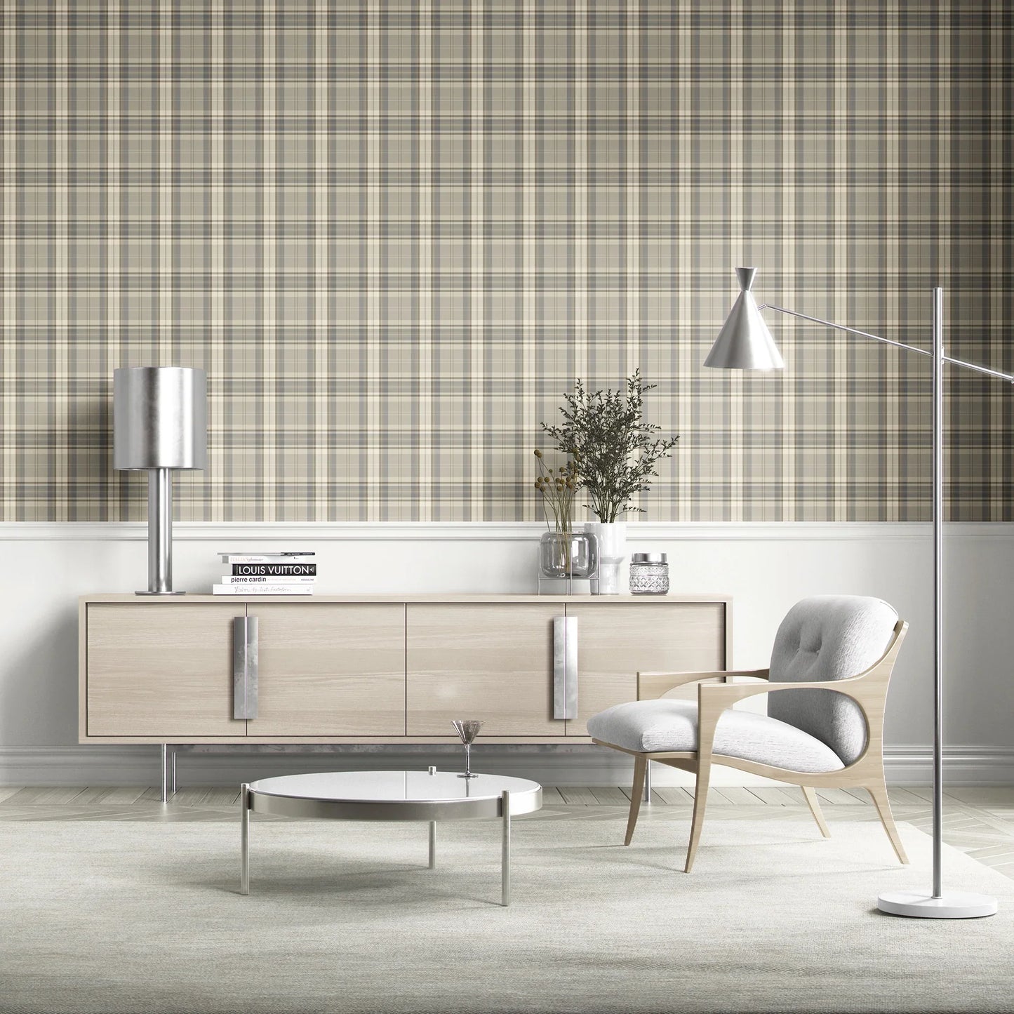 Langford Grid Wallpaper - Driftwood Grey