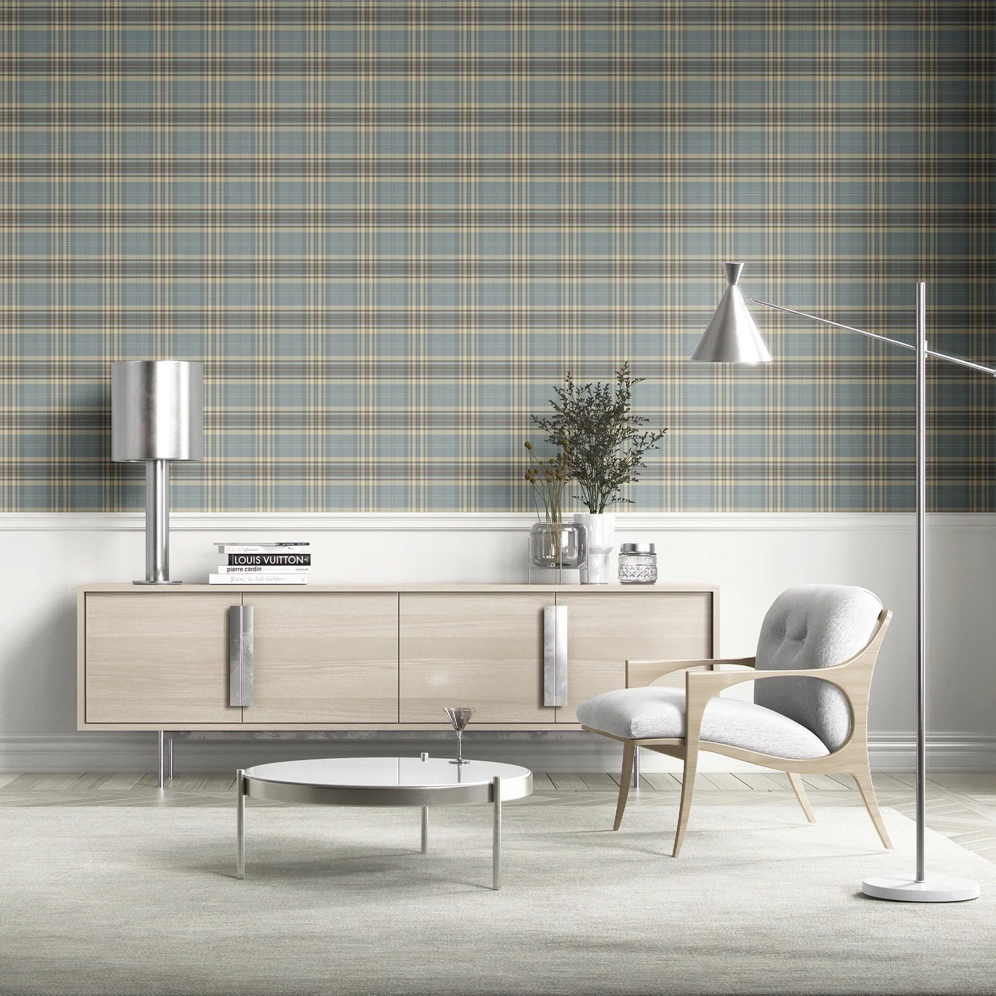 Langford Grid Wallpaper - Fogbound Slate