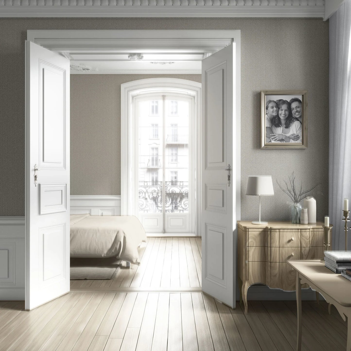 Herringford Linen Wallpaper - Natural Flax