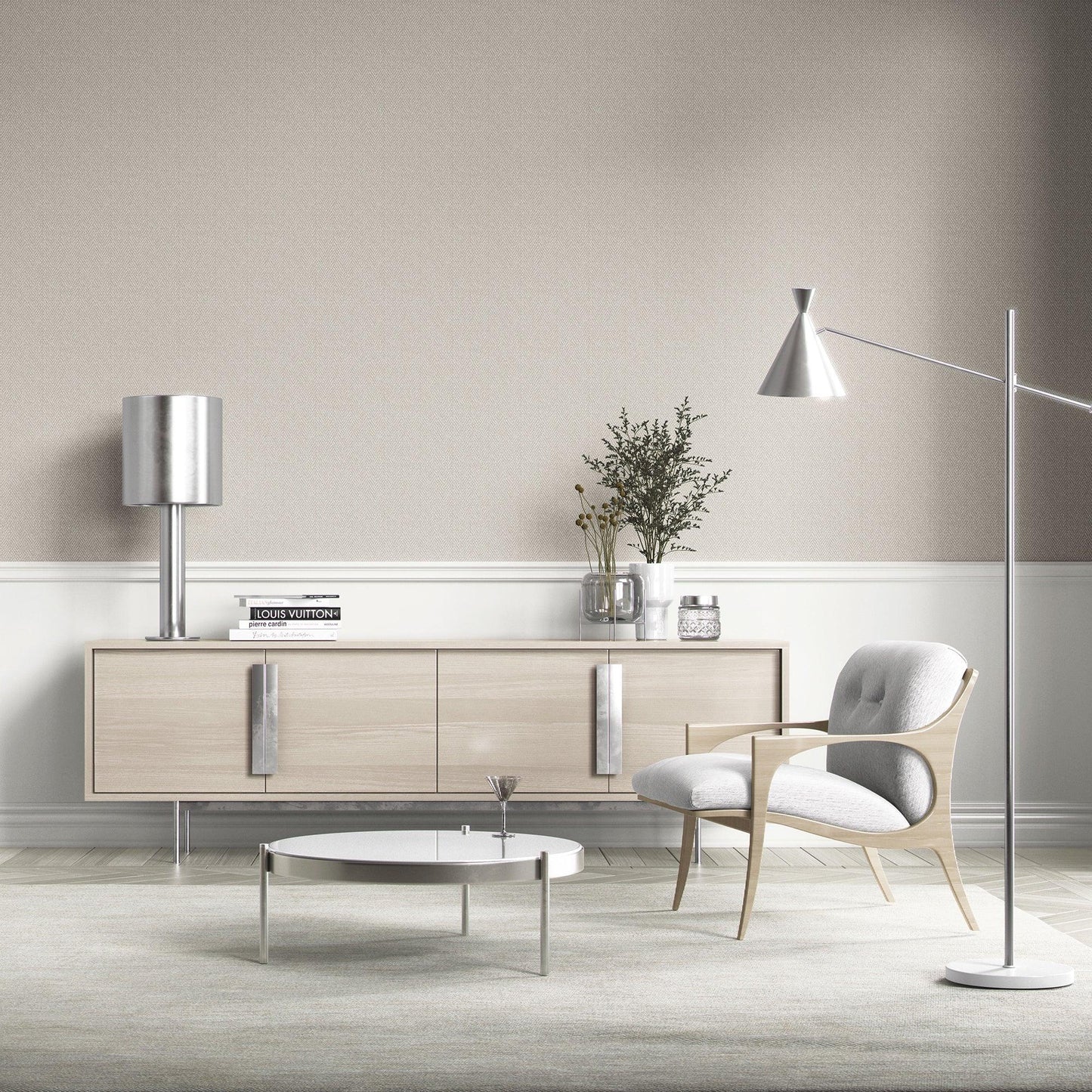 Herringford Linen Wallpaper - Pebble Stone