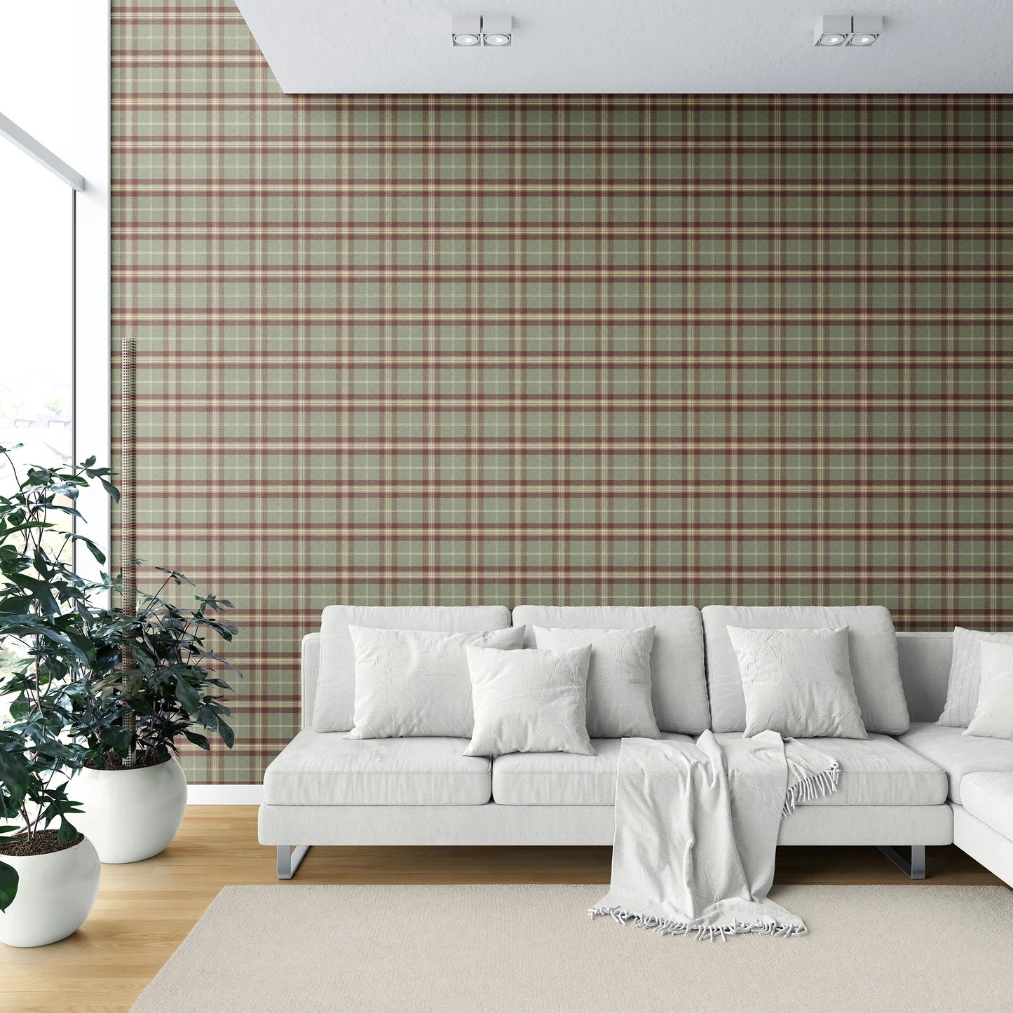 Rosewell Tartan Wallpaper - Willow Moss