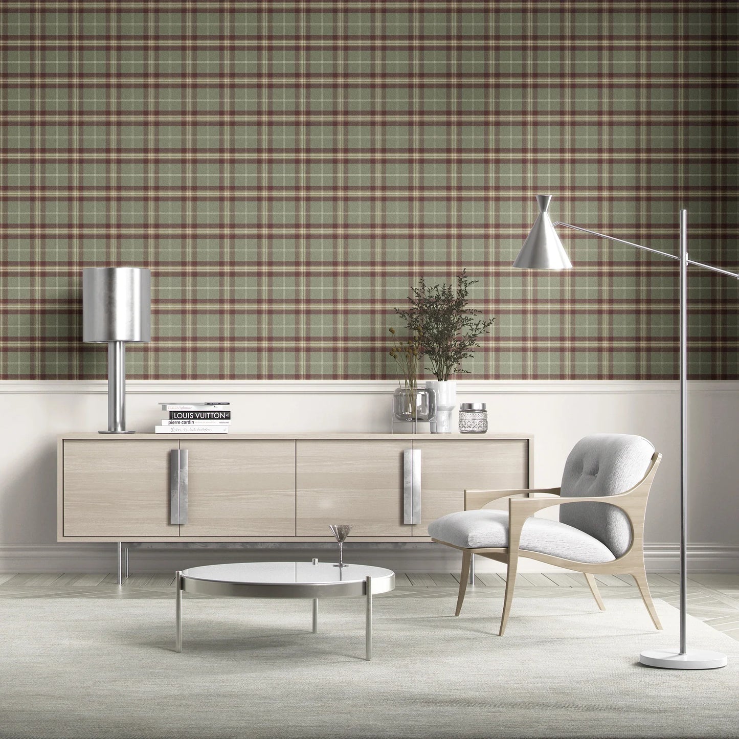 Rosewell Tartan Wallpaper - Willow Moss