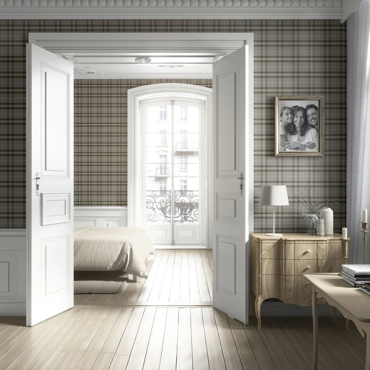 Rosewell Tartan Wallpaper - Stonefield Grey