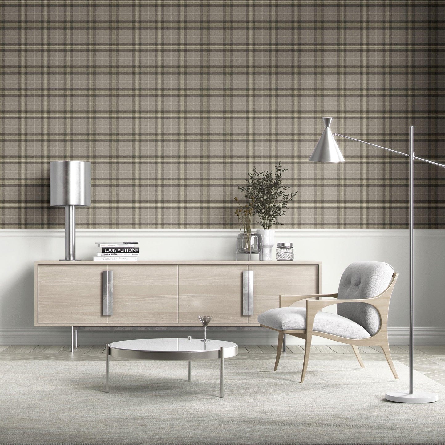 Rosewell Tartan Wallpaper - Stonefield Grey