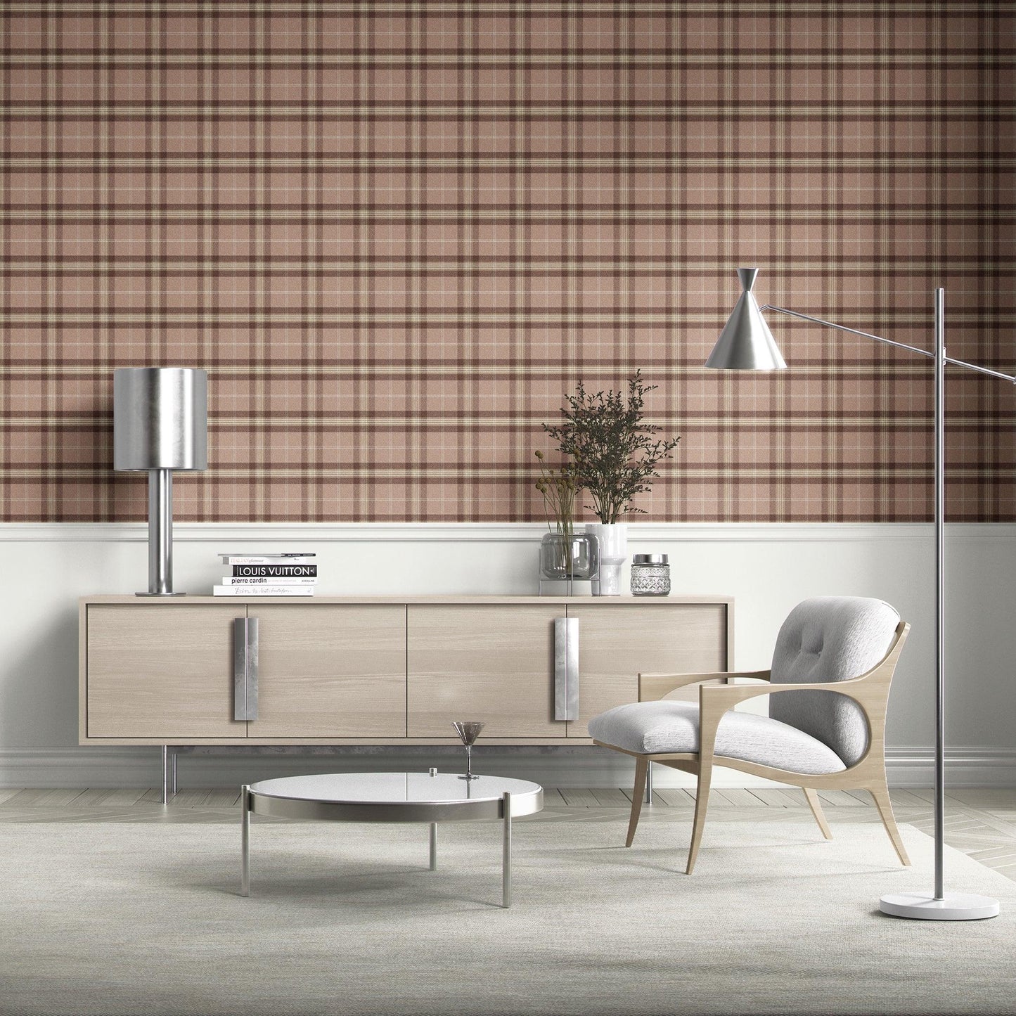 Rosewell Tartan Wallpaper - Blush Tweed