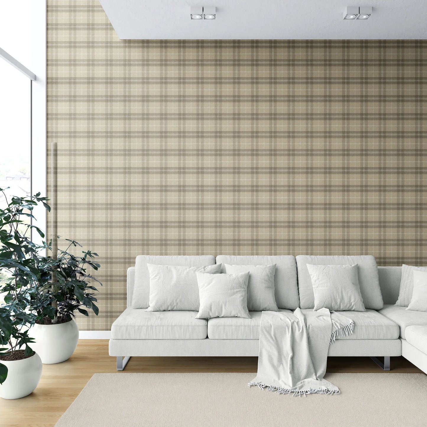 Rosewell Tartan Wallpaper - Linen Dune