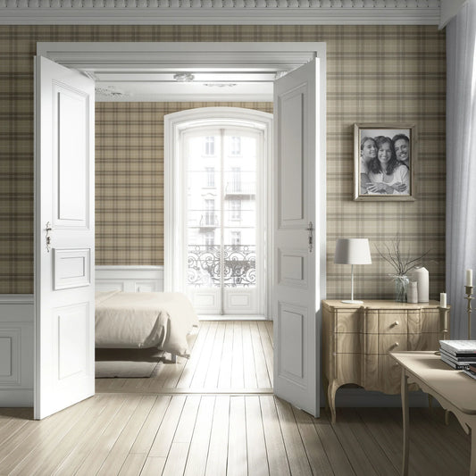 Rosewell Tartan Wallpaper - Linen Dune