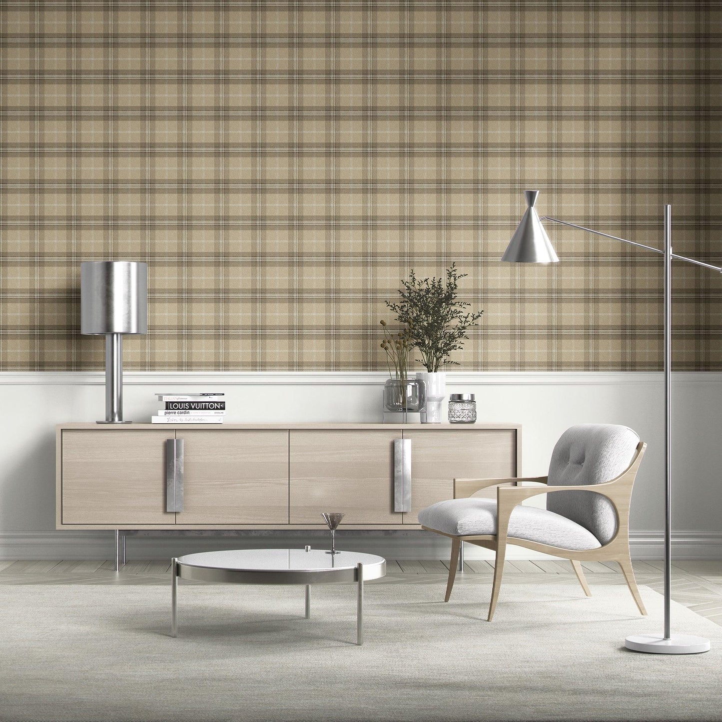 Rosewell Tartan Wallpaper - Linen Dune