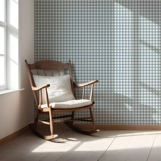 Brackenfield Check Wallpaper - Bluebell Mist
