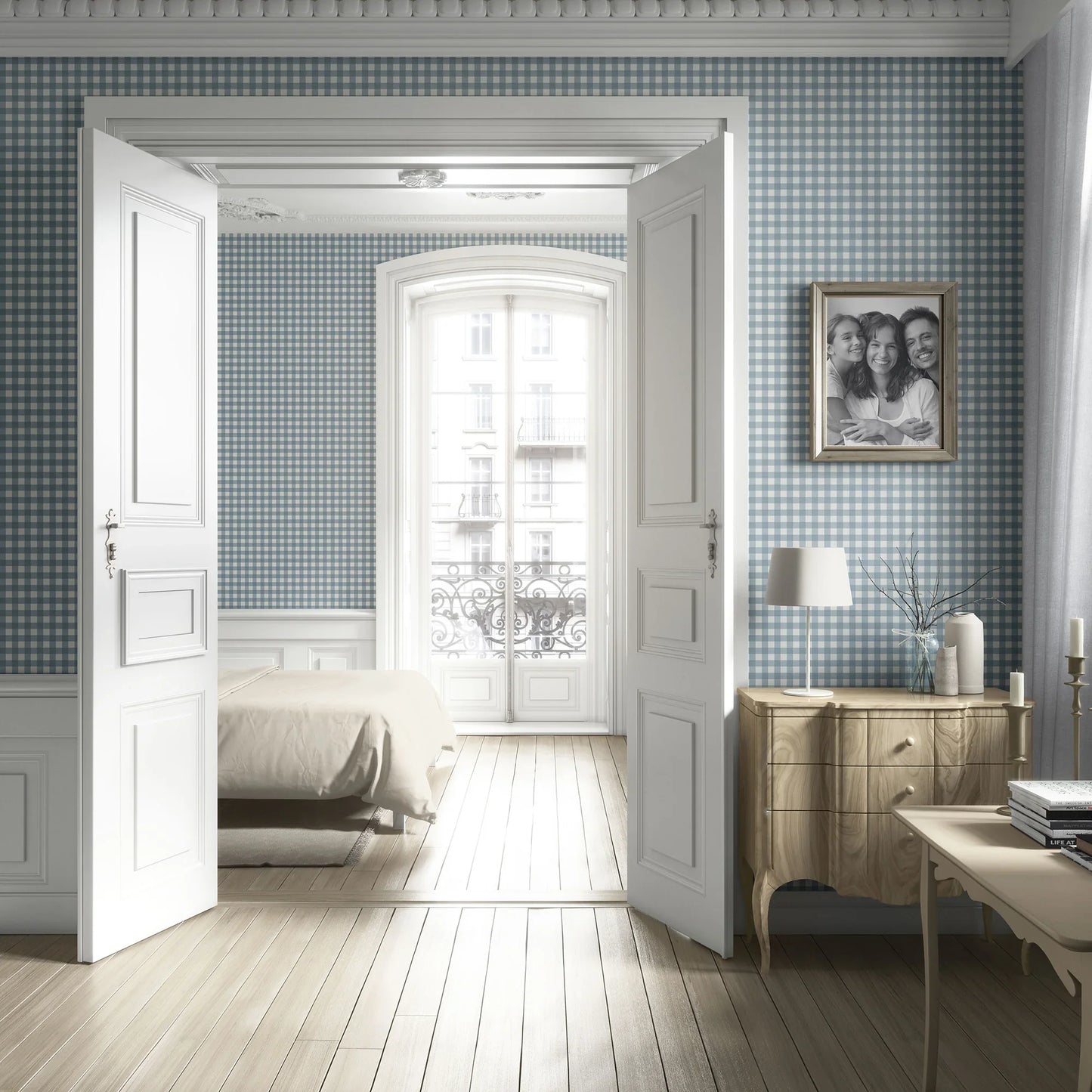 Brackenfield Check Wallpaper - Bluebell Mist