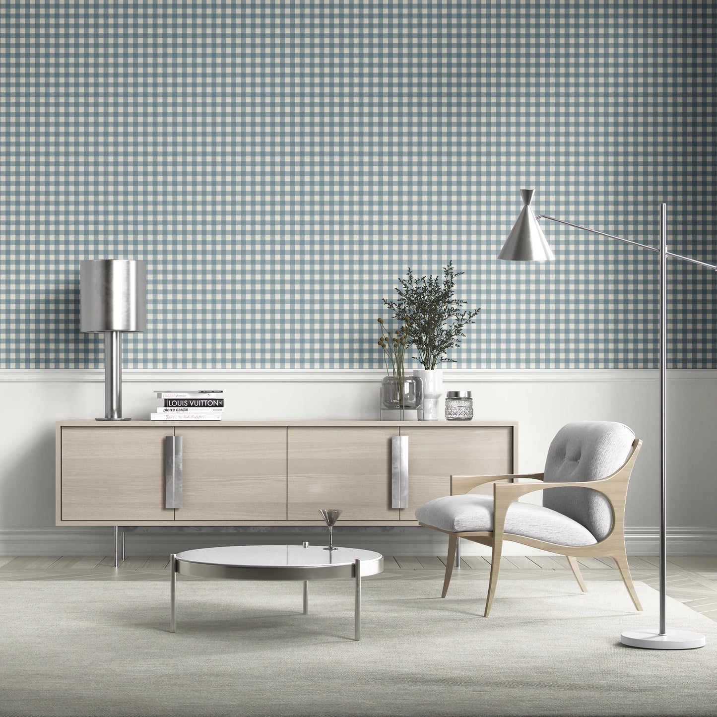 Brackenfield Check Wallpaper - Bluebell Mist