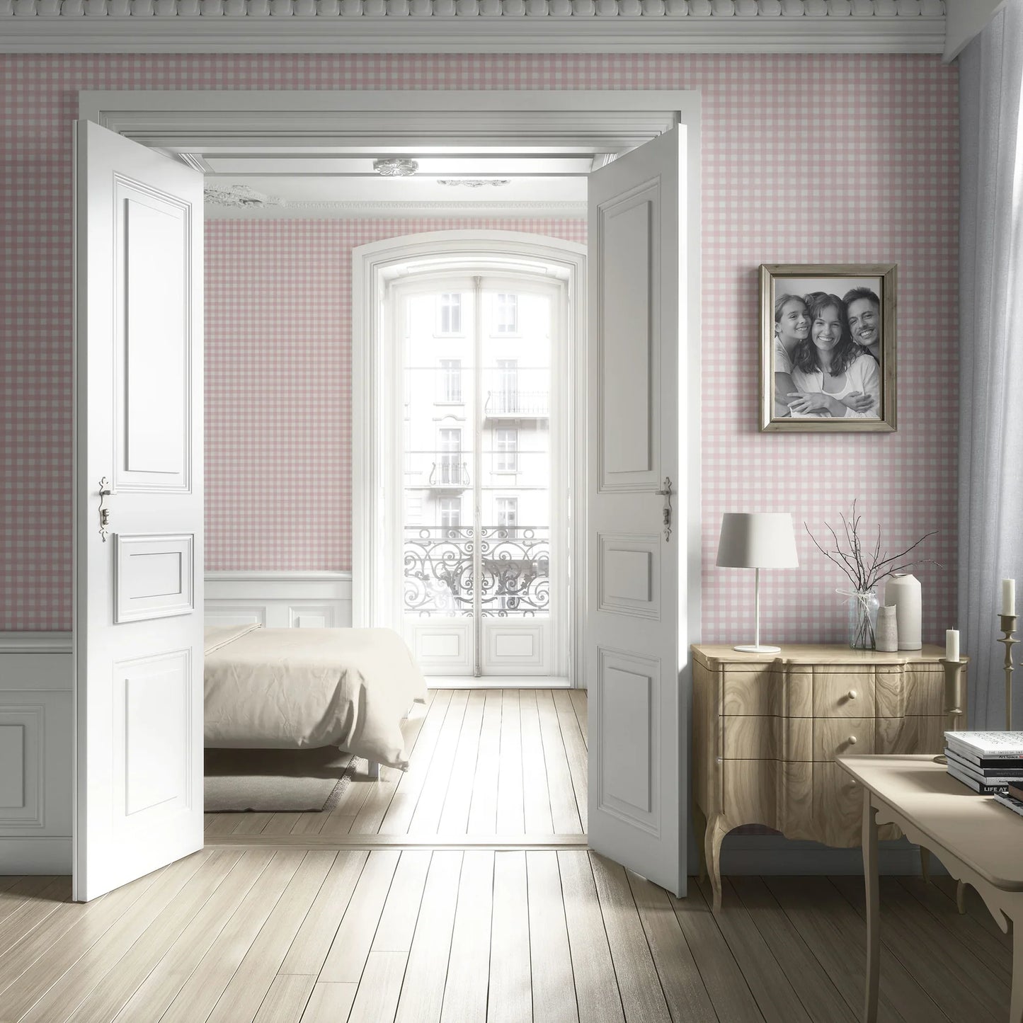 Brackenfield Check Wallpaper - Blush Petal