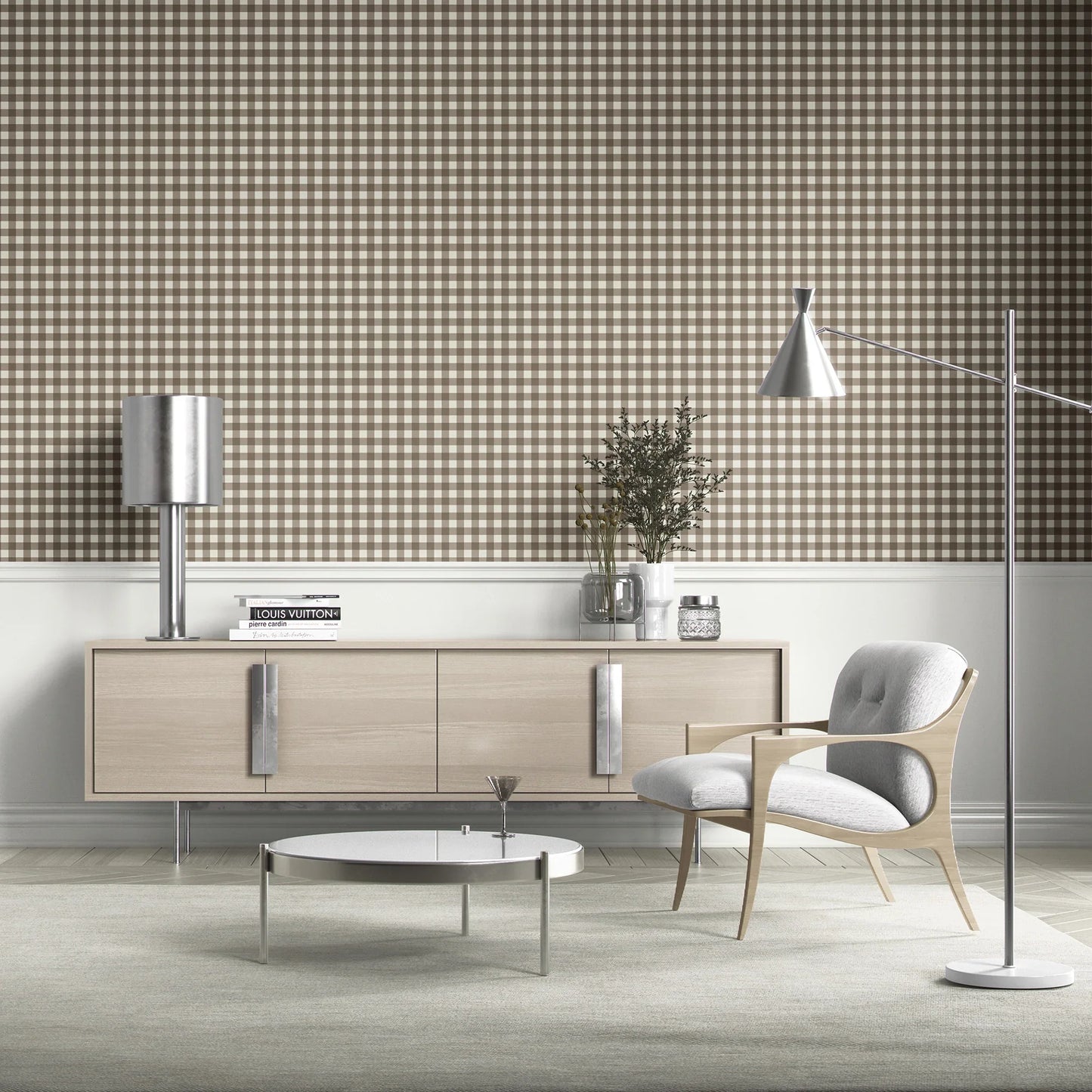 Brackenfield Check Wallpaper - Woodland Taupe