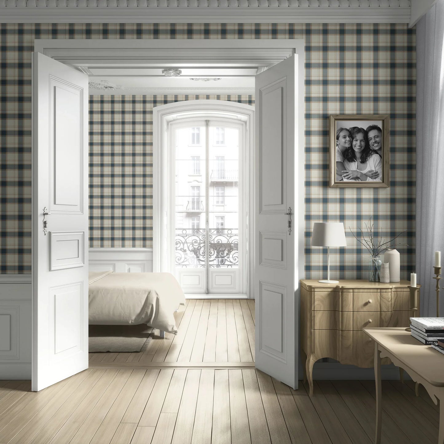 Hawthorne Plaid Wallpaper - Slateford Blue