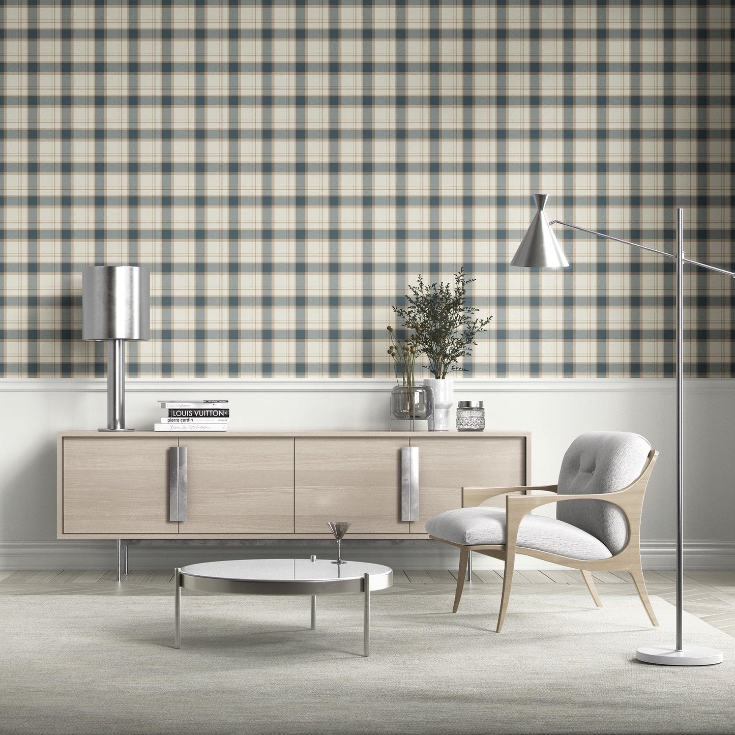 Hawthorne Plaid Wallpaper - Slateford Blue