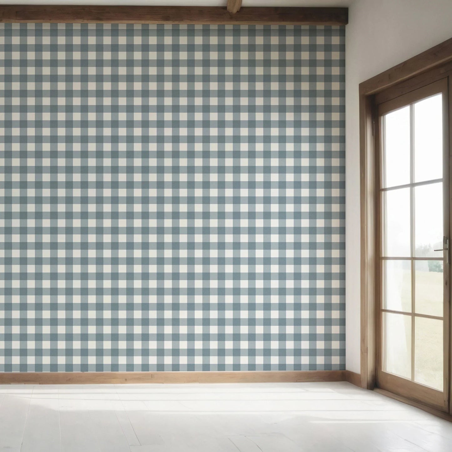 Bramwell Gingham Wallpaper - Blue Ash